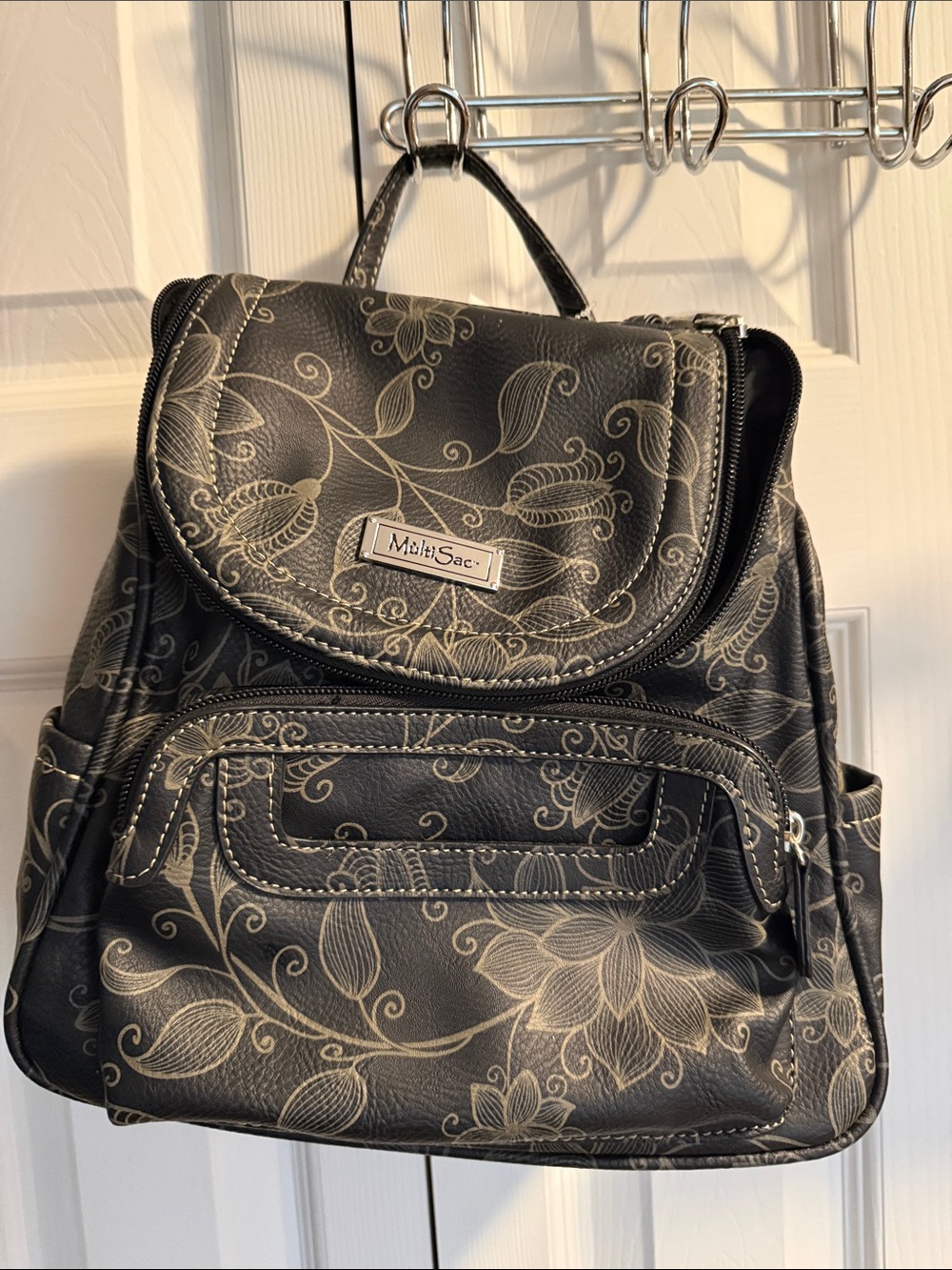 Multi Sac Black Floral Crossbody Backpack